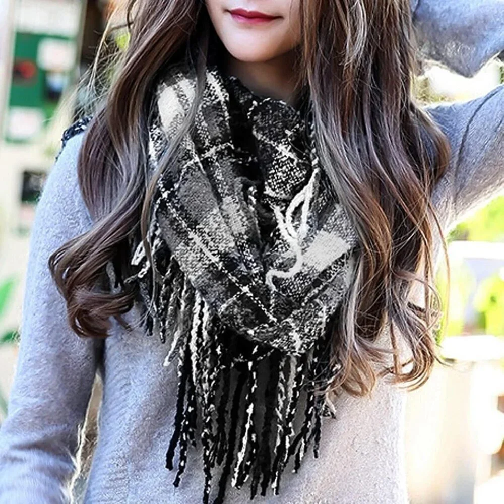 Women's  Ib-grey Scarf Winter Double-Layer Neck Warmer Knit Fleece Lined Circle